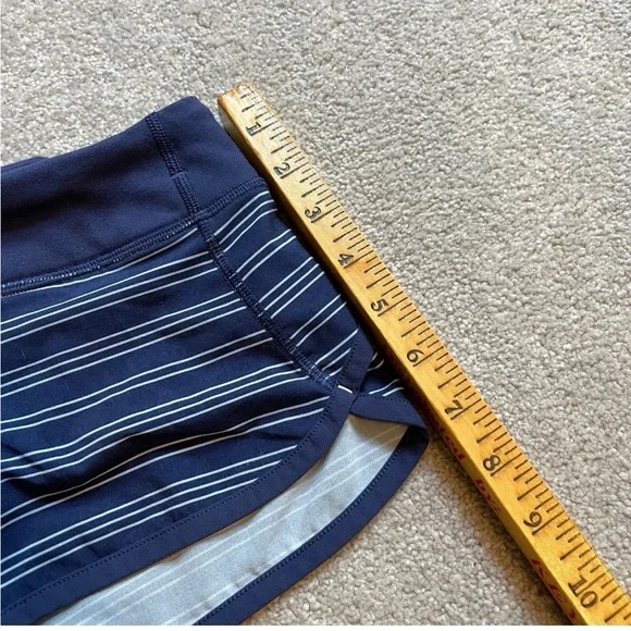 ivivva lululemon Shorts Girls Youth 8 Blue Stripe Pull On Lightweight Zip Run - Picture 5 of 13